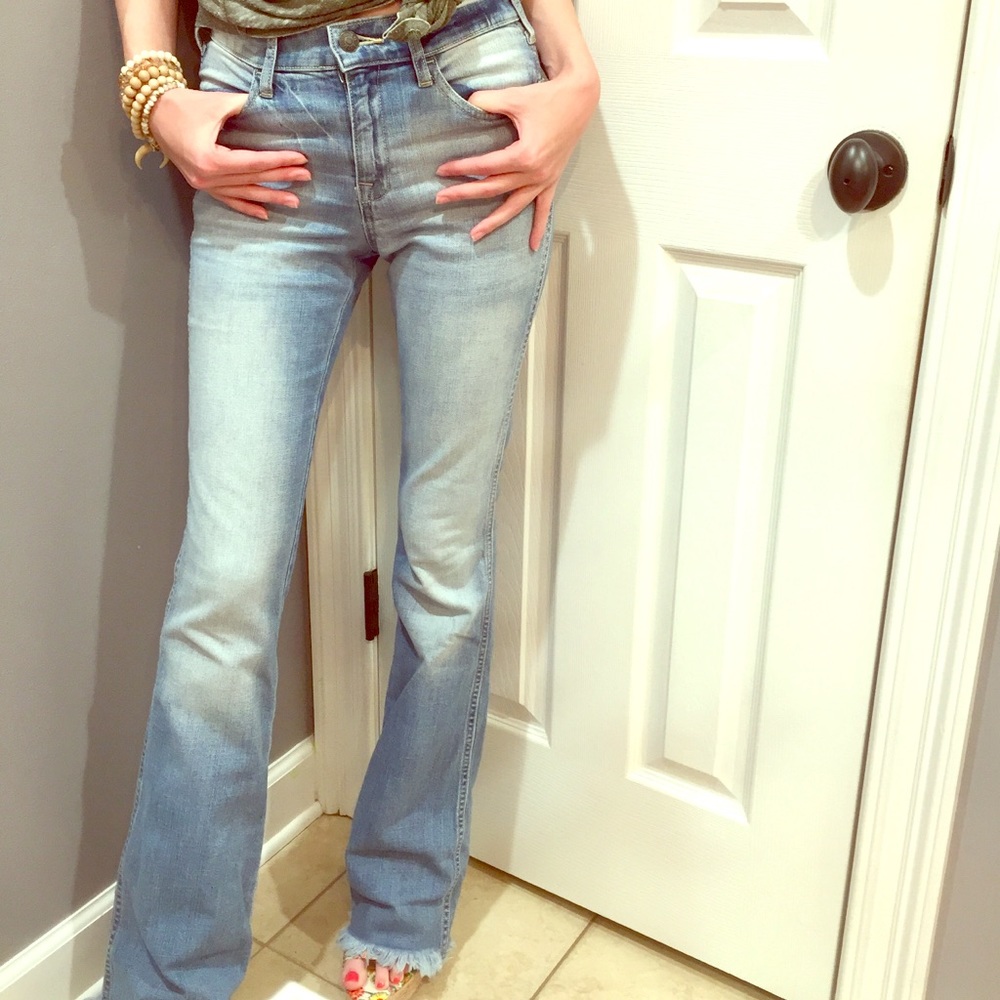 High waisted bell flares with frayed bottom